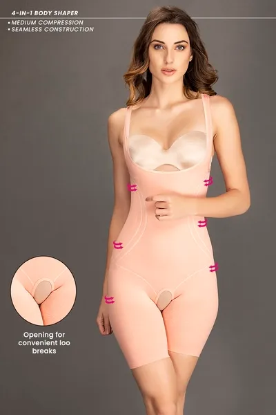 Mid-Thigh High CompressionBody Shaper in Peach Colour