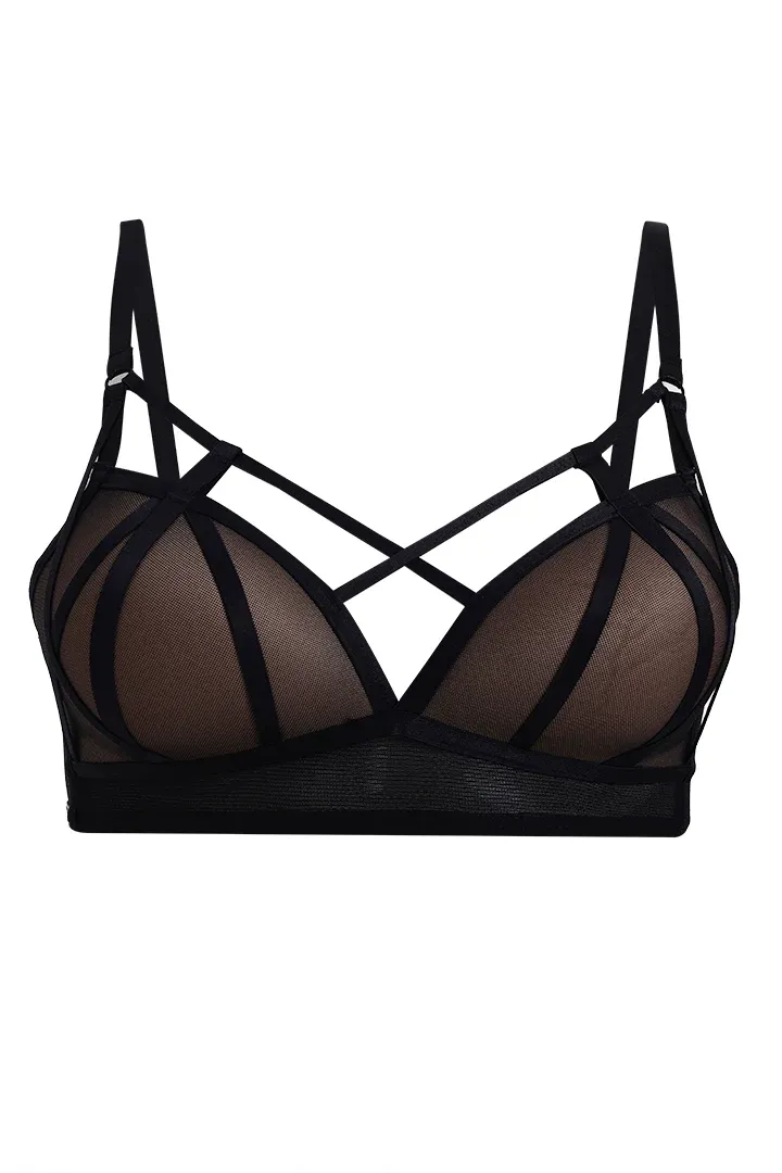 Strappy Bra with Sheer Panels and Flirty Matchin