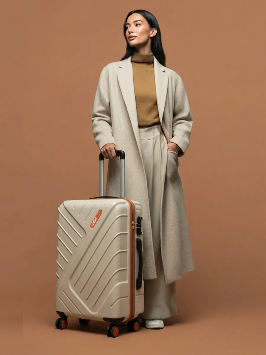 Beige Textured Hardside Trolley Bag