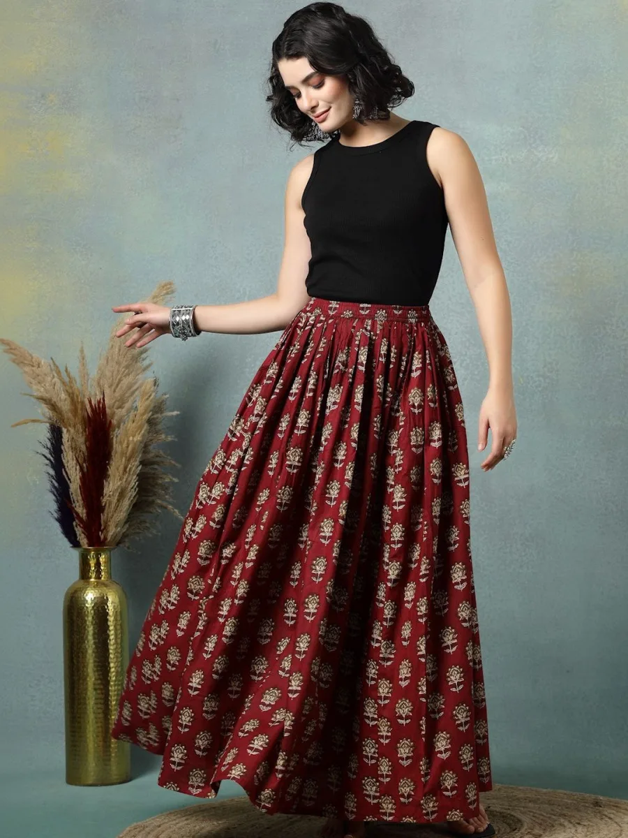 Printed Flared Maxi Skirts
